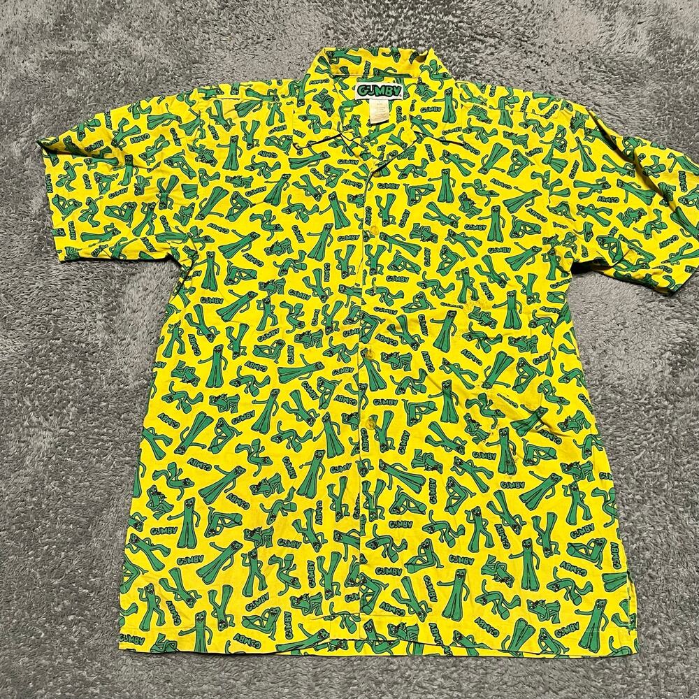Gumby Vintage Button Down Shirt Mens Small Yellow Green *flaw